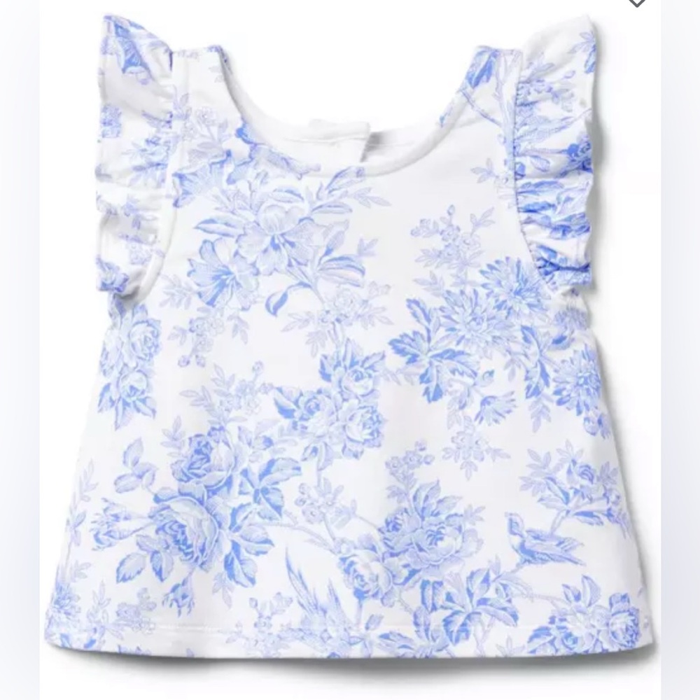 JANIE and JACK Periwinkle Floral Toile Ruffle Sleeve Top - 5